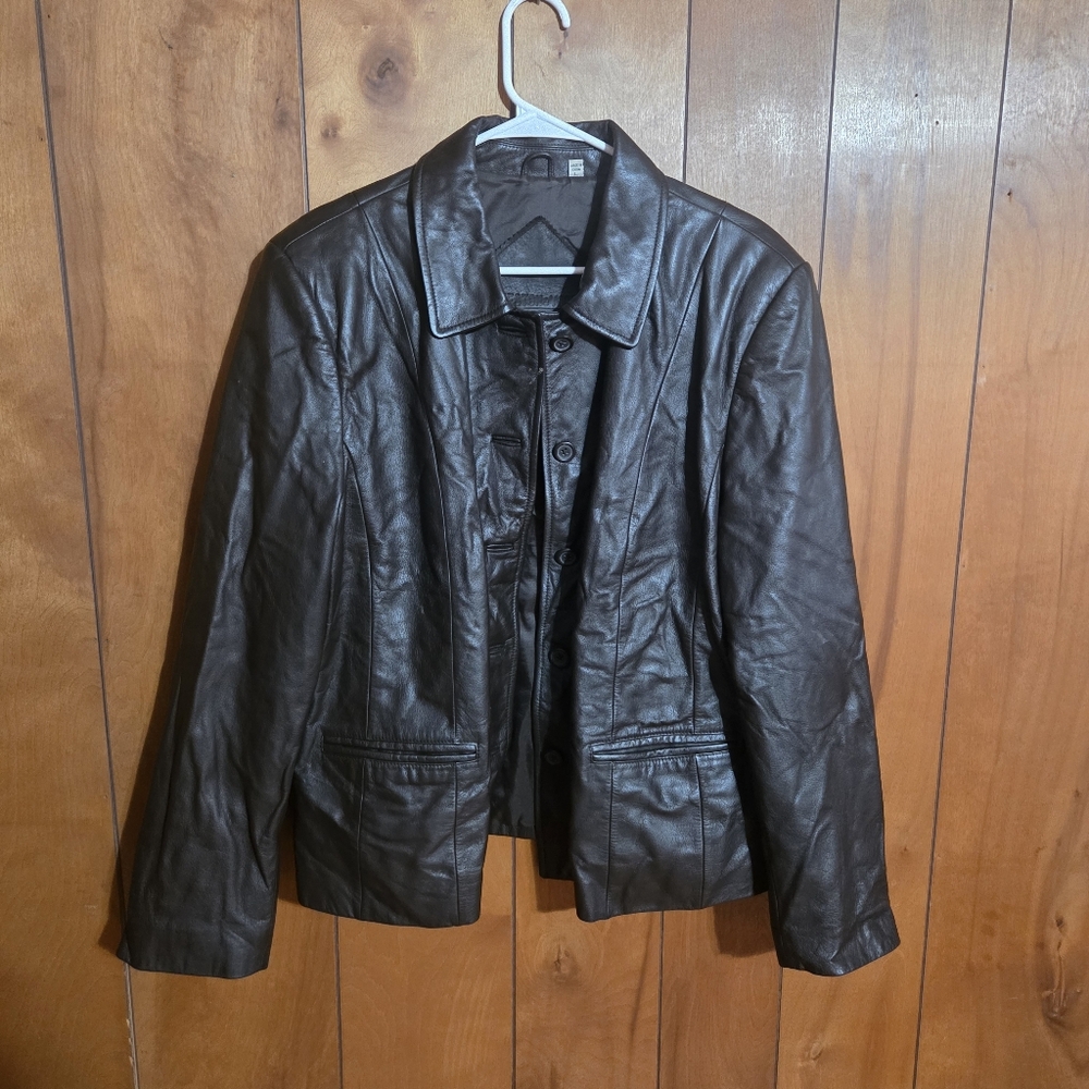 Vintage Preston & York Womrns Brown Leather Jacket Size Large
